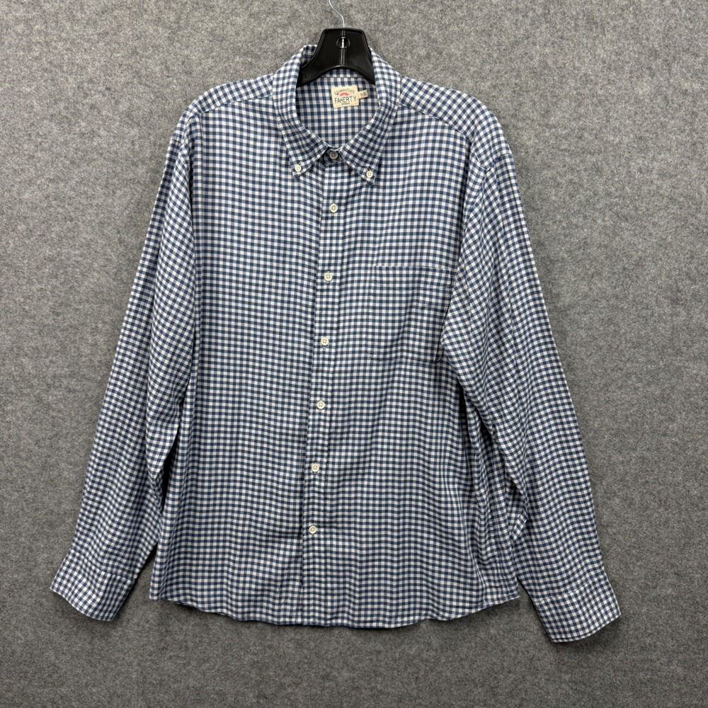 Faherty Brand Mens XL Blue White Gingham Check Stretch Cotton Button Down Shirt